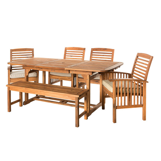6-Piece Acacia Wood Outdoor Patio Dining Set with Cushions - Brown