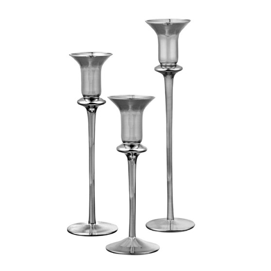 Argent Glass Candlesticks, Set Of 3