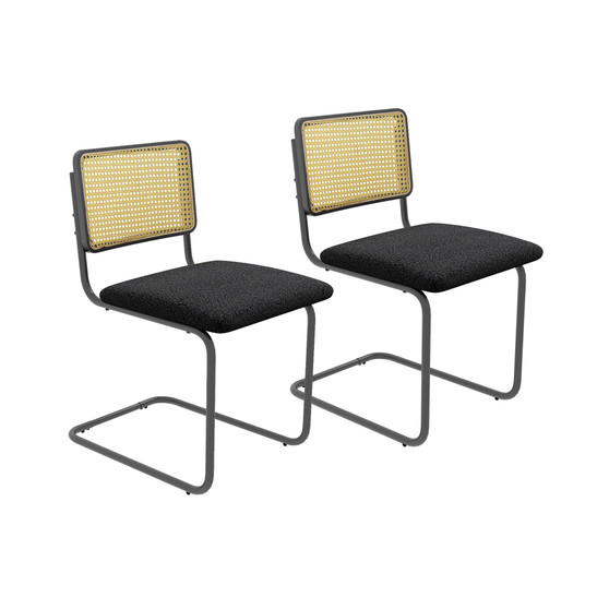 Dining Chairs Set of 2 Rattan Upholstered Dining Chairs with Cane Back&Metal Base