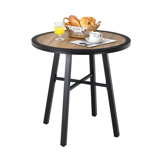 29'' Patio Round Bistro Metal Table Wood-Like Top Garden Deck Backyard