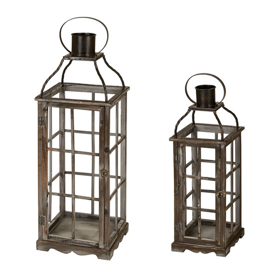 Set of 2 Oversized Wood and Metal Lantern