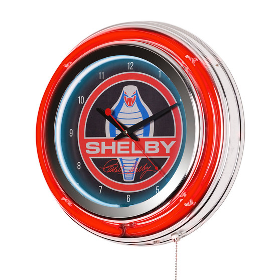 Shelby Retro Round Neon Wall Analog Clock with Pull Chain, 14.5"