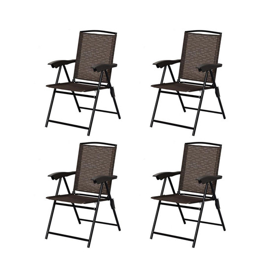 4PCS Folding Sling Chairs Steel Armrest Patio Garden Camping