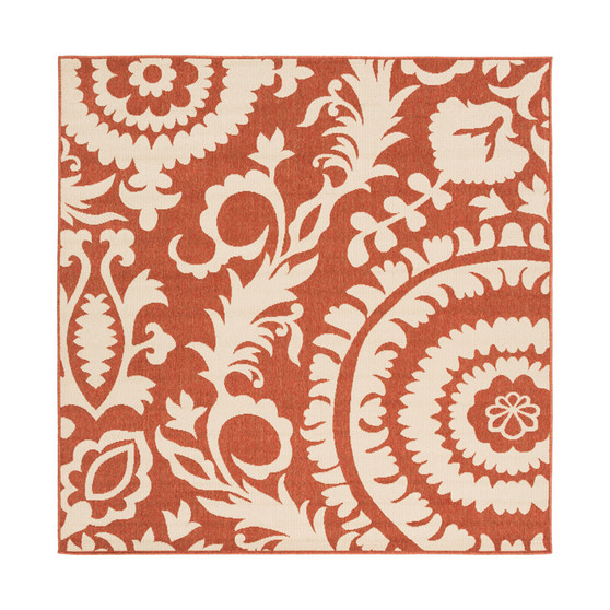 Alfresco ALF-9613 Rust 7'3" Square Area Rug, Indoor/Outdoor