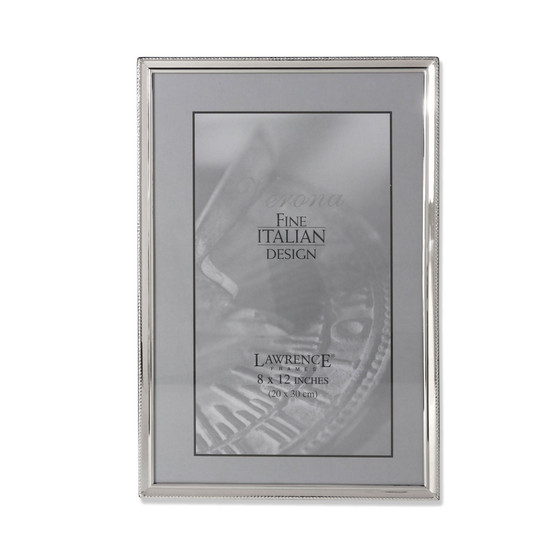 Polished Silver Plate Picture Frame - Bead Border Design - 8" x 12"