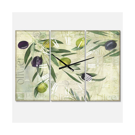 Olives De Nice Oversized Cottage 3 Panels Wall Clock - 38" x 38" x 1"