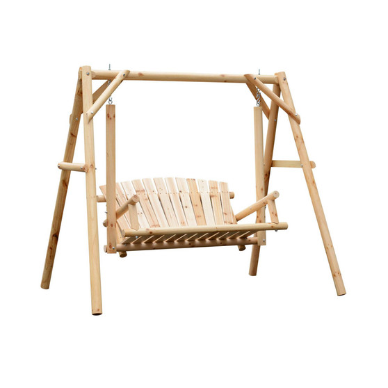 6.5' Outdoor Rustic Loveseat Solid Wood Natural Log Garden Swing Natural