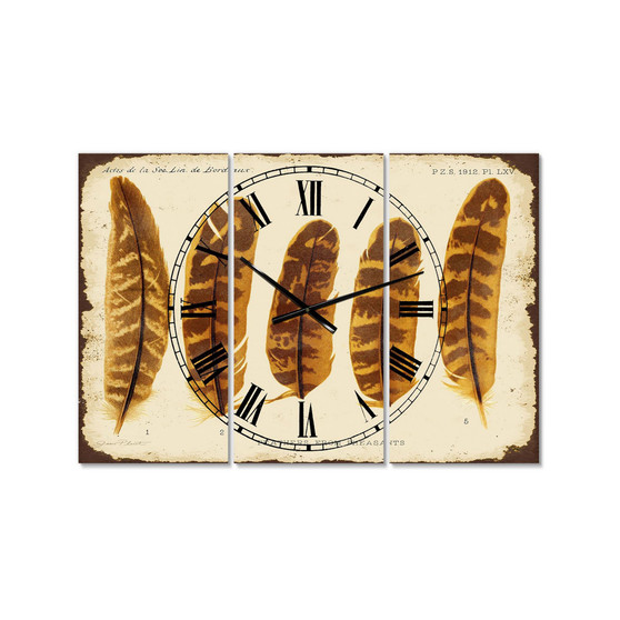 Five Pheasant Feathers Oversized Cottage 3 Panels Wall Clock - 38" x 38" x 1"