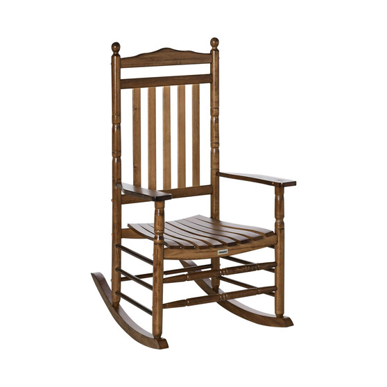 Traditional Wooden High-Back Rocking Chair for Porch, Indoor/Outdoor, Brown