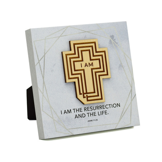 I am The Resurrection Meadow Wood Plaque, 6" x 6"