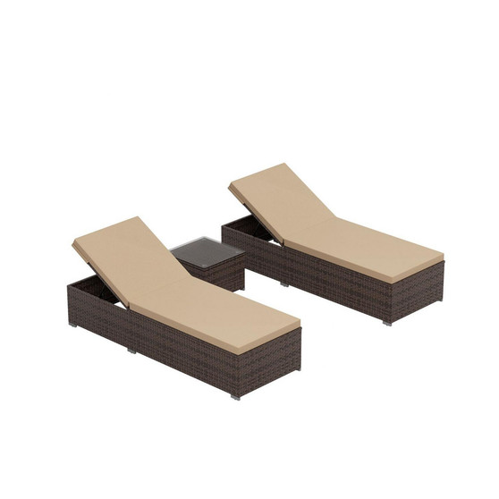 3-Piece Outdoor Wicker Chaise Lounge Set with Side Table