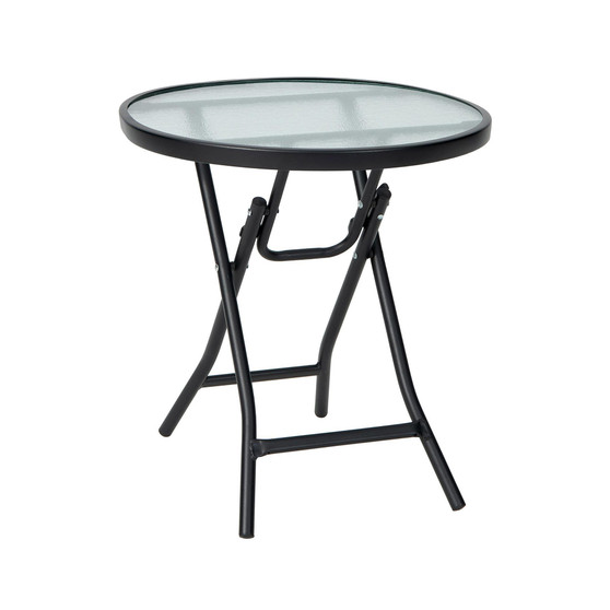 Patio Folding Round Glass Side Table Bistro Coffee Table Plant Stand