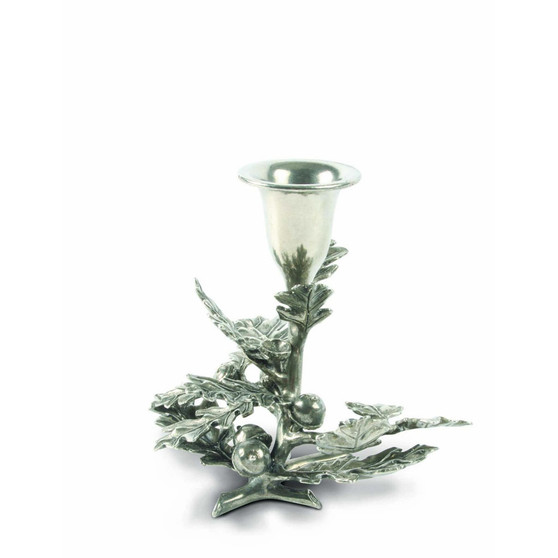 Pewter Metal Oak Leaf Candlestick Holder