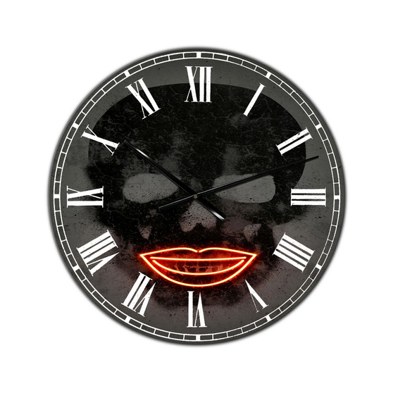 Smiling Red Lips Neon Skull Large Modern Wall Clock - 38" x 38" x 1"