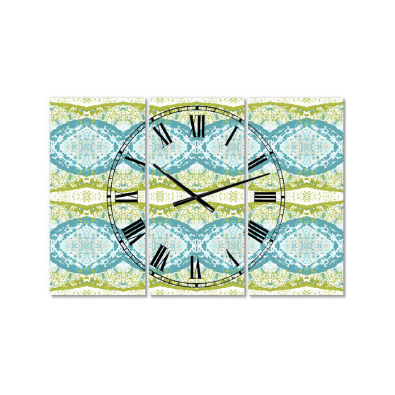 Embossed Teal Pattern IV Large Mid-Century 3 Panels Wall Clock - 23" x 23" x 1"