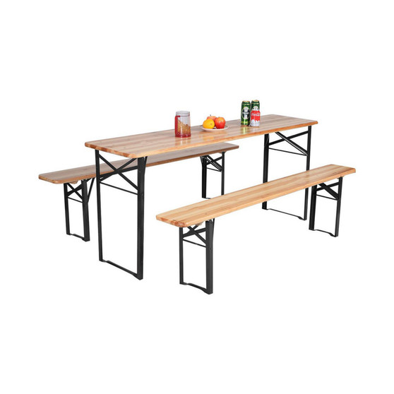 3 PCS Beer Table Bench Set Folding Wooden Top Picnic Table Patio Garden