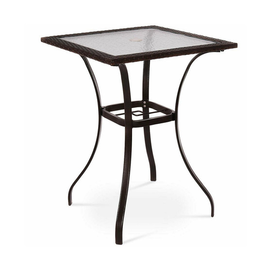 Outdoor Patio Rattan Wicker Bar Square Table Glass Top Yard