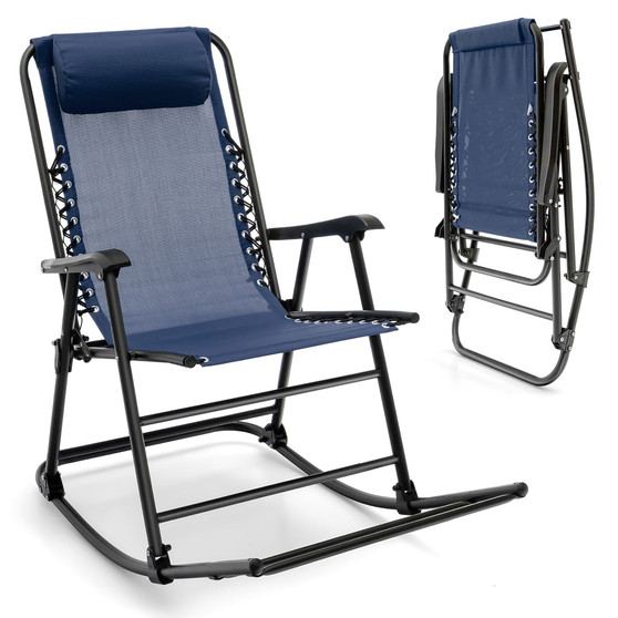 Folding Zero Gravity Rocking Chair Rocker Porch Outdoor Patio Headrest