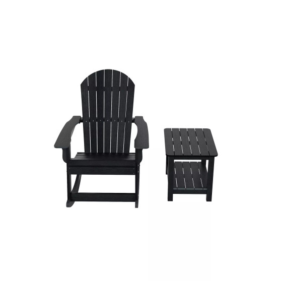 2-Piece Outdoor Patio Adirondack Rocking Chair with Side Table Set