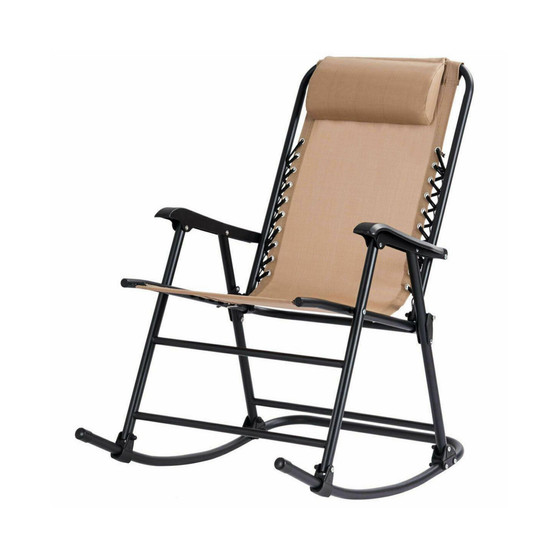 Folding Rocking Chair Porch Patio Indoor Foldable Rocker Seat With Headrest
