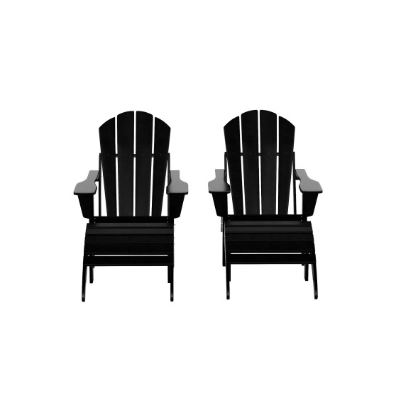 4 Piece Set Classic Folding Adirondack Chair With Footrest Ottoman
