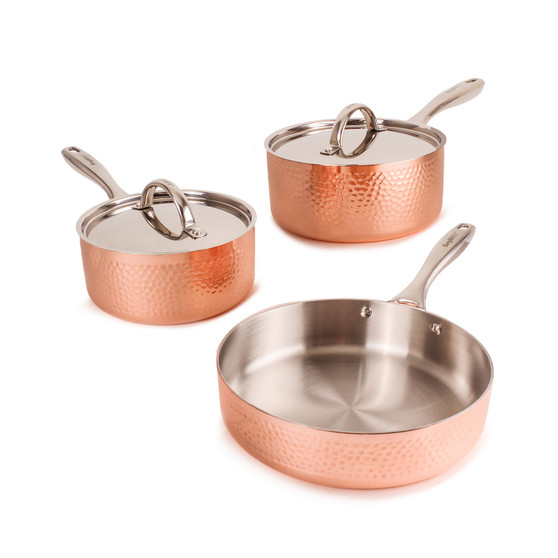 Vintage-Like Tri-Ply 5 Piece Starter Hammered Copper Cookware Set