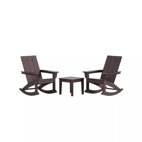 3 Piece Set Outdoor Modern Rocking Chairs with Square Side Table