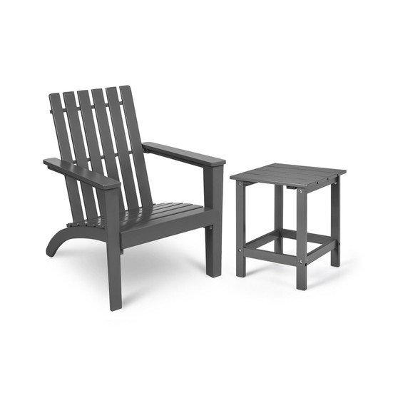 2PCS Patio Adirondack Chair Side Table Set Solid Wood Garden Deck