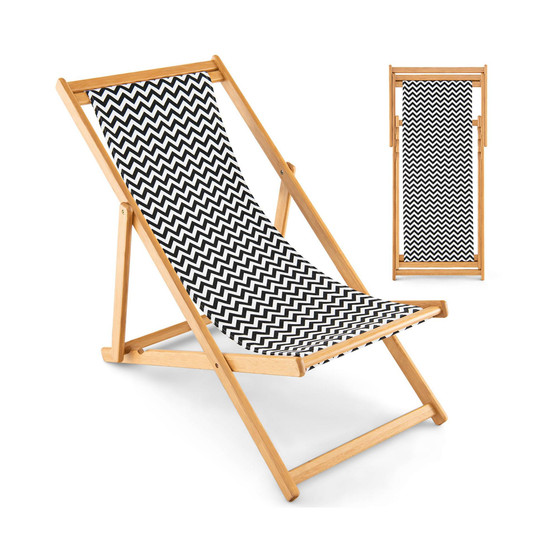 Folding Bamboo Sling Lounge Chair Reclining Canvas Portable Outdoor