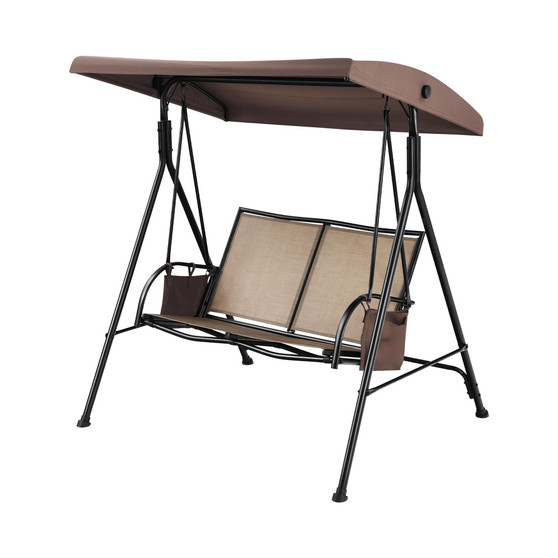 2 Seat Patio Porch Swing with Adjustable Canopy Storage Pockets