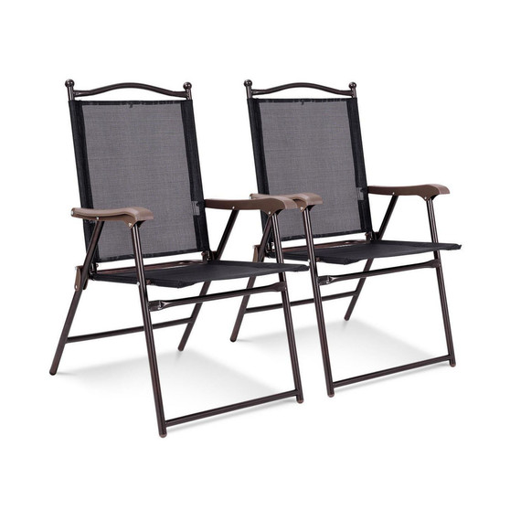 Set of 2 Patio Folding Sling Back Chairs Camping Deck Garden Beach