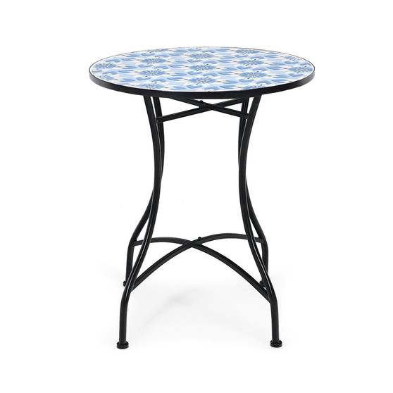 28.5'' Patio Round Mosaic Bistro Table Plant Stand Blue Flower Pattern