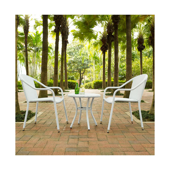 Palm Harbor 3 Piece Outdoor Wicker Cafe Seating Set - 2 Stacking Chairs And Round Side Table