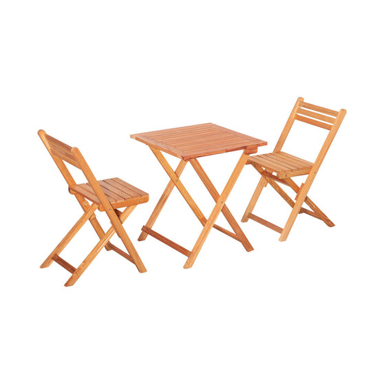3 Piece Folding Patio Bistro Set, Wooden Outdoor Chairs and Table Set, Garden Dining Furniture for Poolside, Balcony, Teak