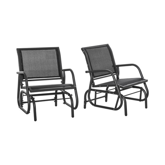 Outdoor Gliders Set of 2 with Breathable Mesh Fabric, Curved Armrests and Steel Frame for Porch, Garden, Poolside, Backyard, Balcony, Black