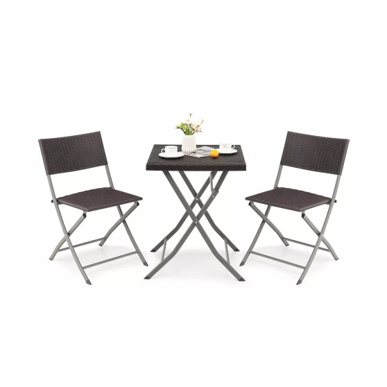 3PCS Patio Folding Rattan Bistro Set Chairs Backrest Table Garden Deck