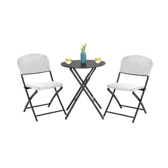 3PCS Patio Rattan Bistro Set Folding Table Chairs Garden Deck