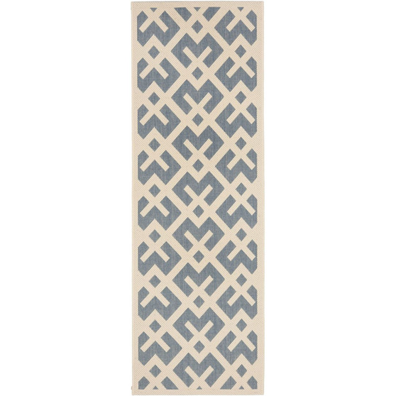 Courtyard Blue and Bone 2'3" x 12' Runner Outdoor Area Rug