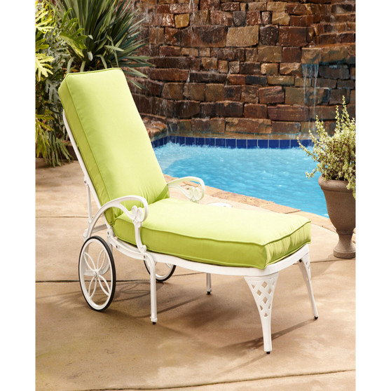 Biscayne White Chaise Lounge Chair Green Apple Cushion