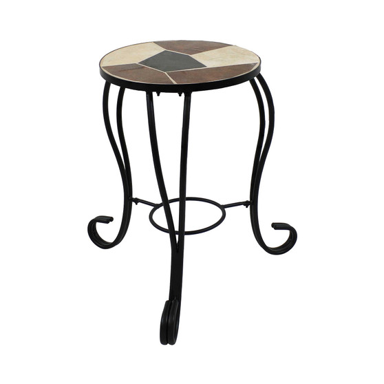 12.75 in Mosaic Ceramic Tile Round Patio Side Table Plant Stand