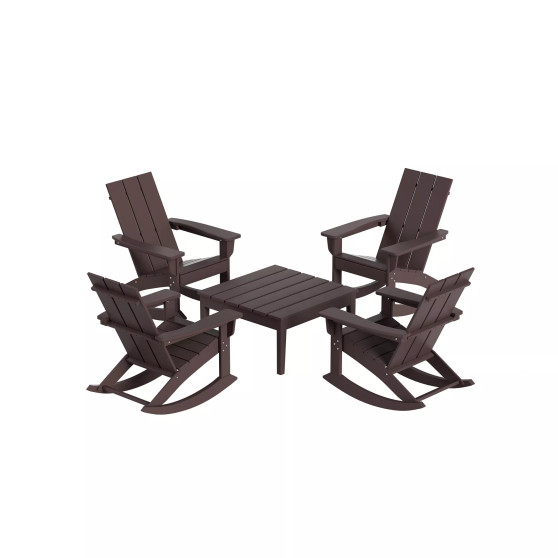5-Piece Modern Adirondack Outdoor Rocking Chair with Side Table Set
