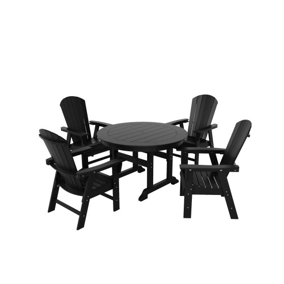 5 Piece Outdoor Patio Dining Round Table and Shell Back Armchair Set