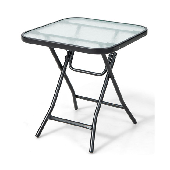 Patio Folding Square Glass Side Table Bistro Coffee Table Plant Stand