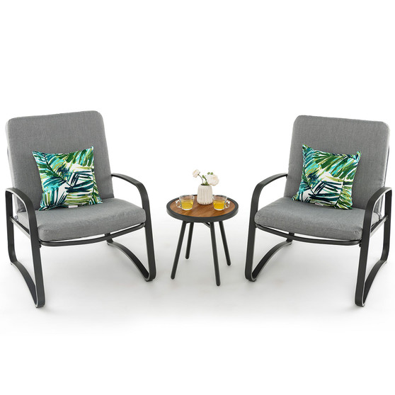 3pcs Patio Bistro Conversation Set DPC Tabletop Metal Cushioned Chairs Outdoor