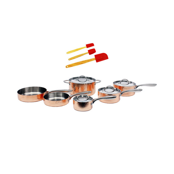 Vintage-Like Tri-Ply 13 Piece Hammered Copper Cookware Set