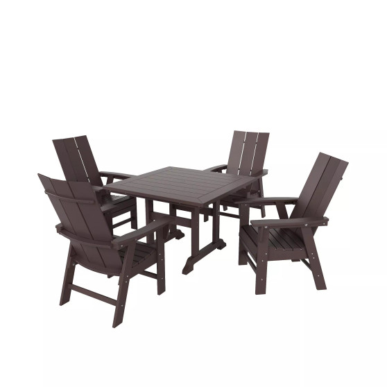 5 Piece Outdoor Patio Dining Square Table and Modern Armchair Set