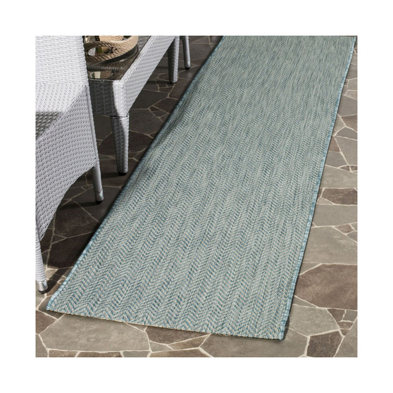 Courtyard Aqua and Grey 2'3" x 8' Sisal Weave Runner Outdoor Area Rug