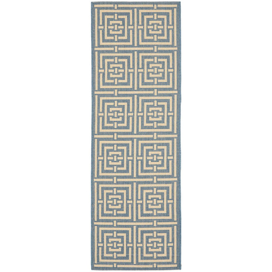 Courtyard Blue and Bone 2'3" x 8' Runner Outdoor Area Rug