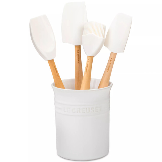 5 Piece Utensil Set with Stoneware Utensil Crock