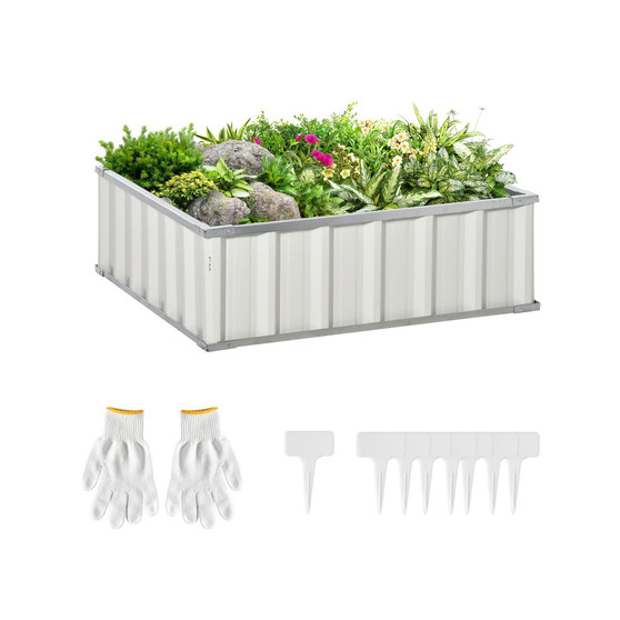 Metal Raised Garden Bed No Bottom Planter Box w/ Gloves for Backyard